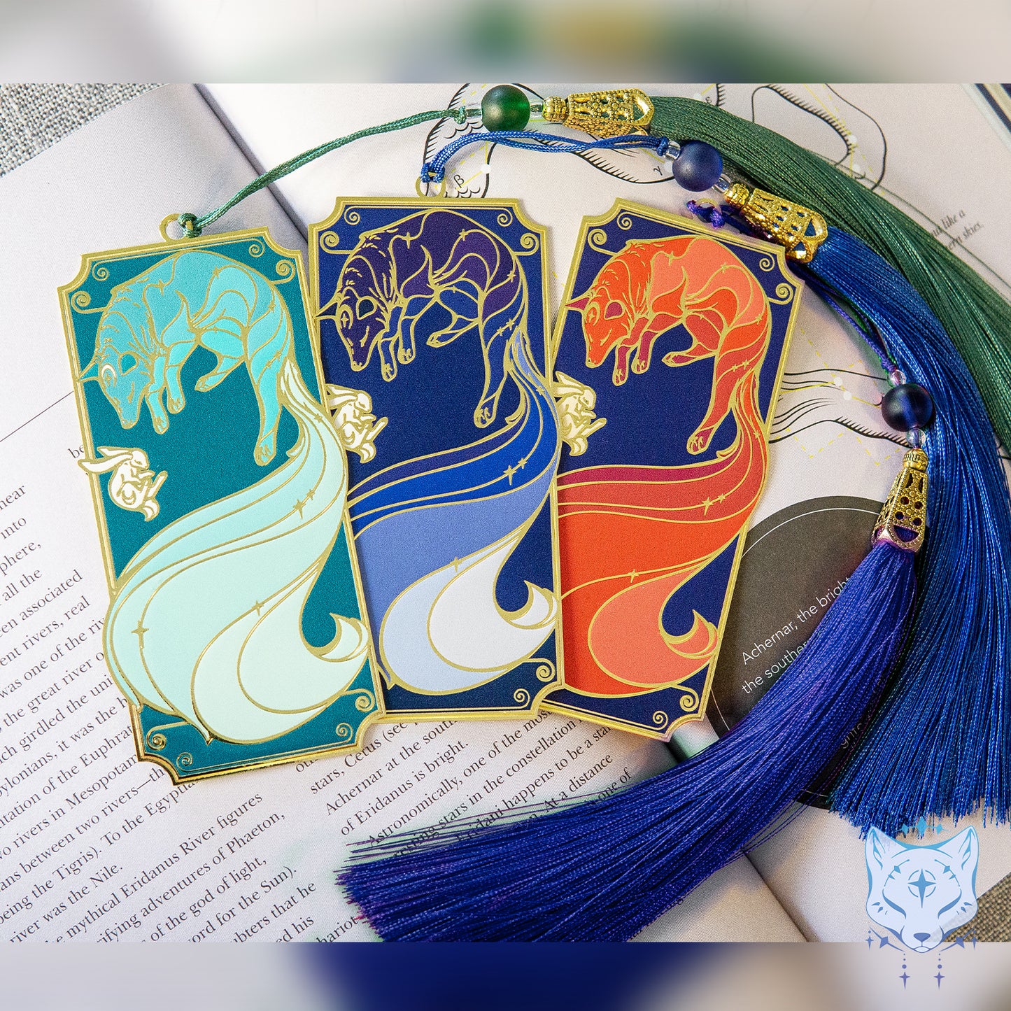 Blue Galaxy Fox Metal Bookmark