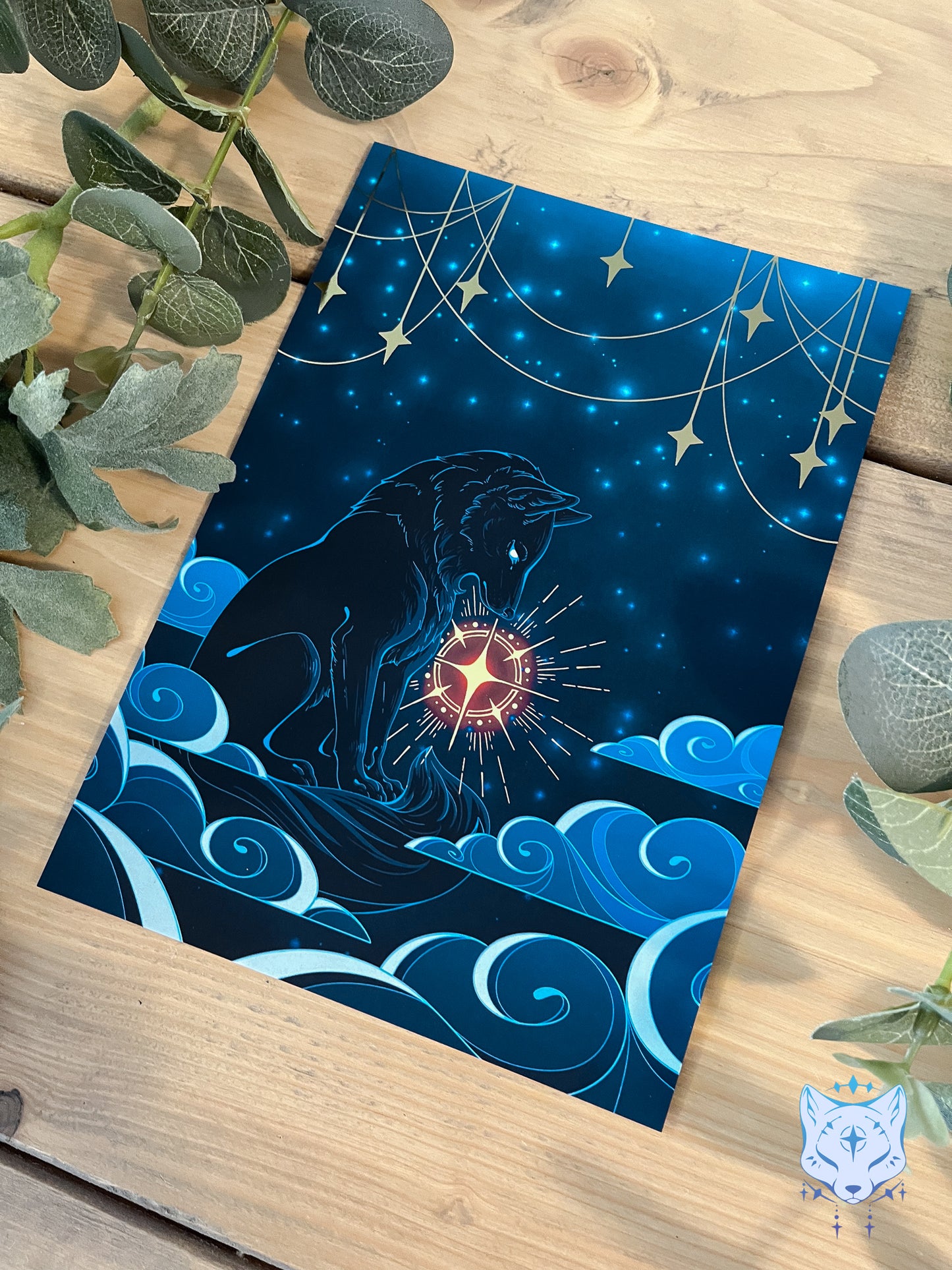 Protecting Starlight - A5 Gold Foil Celestial Wolf Print