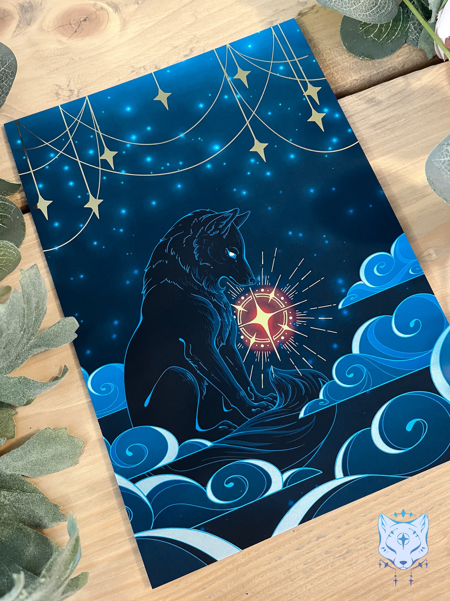 Protecting Starlight - A5 Gold Foil Celestial Wolf Print