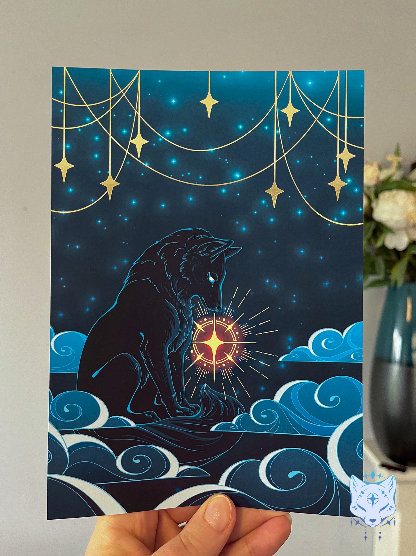 Protecting Starlight - A5 Gold Foil Celestial Wolf Print