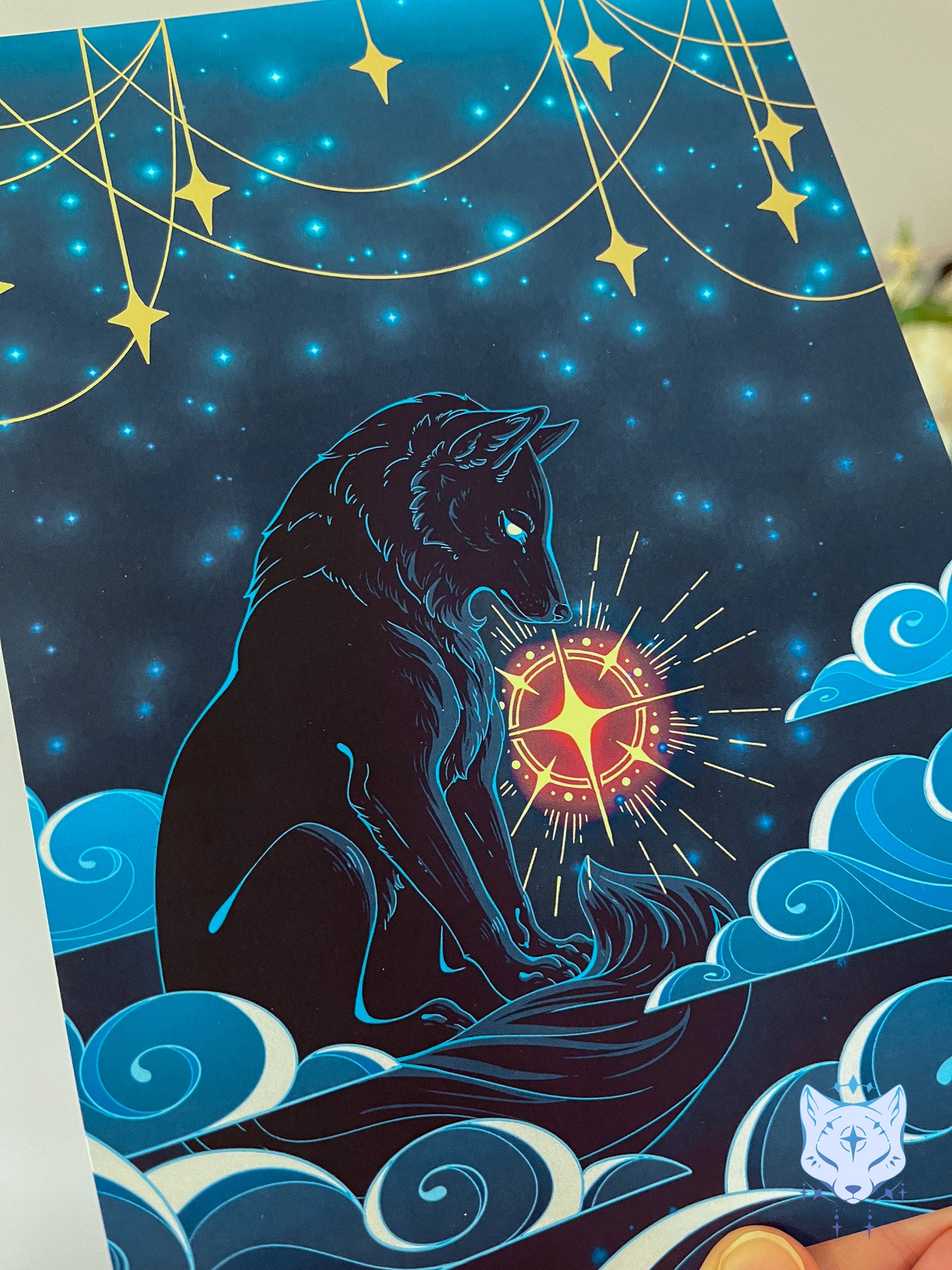 Protecting Starlight - A5 Gold Foil Celestial Wolf Print