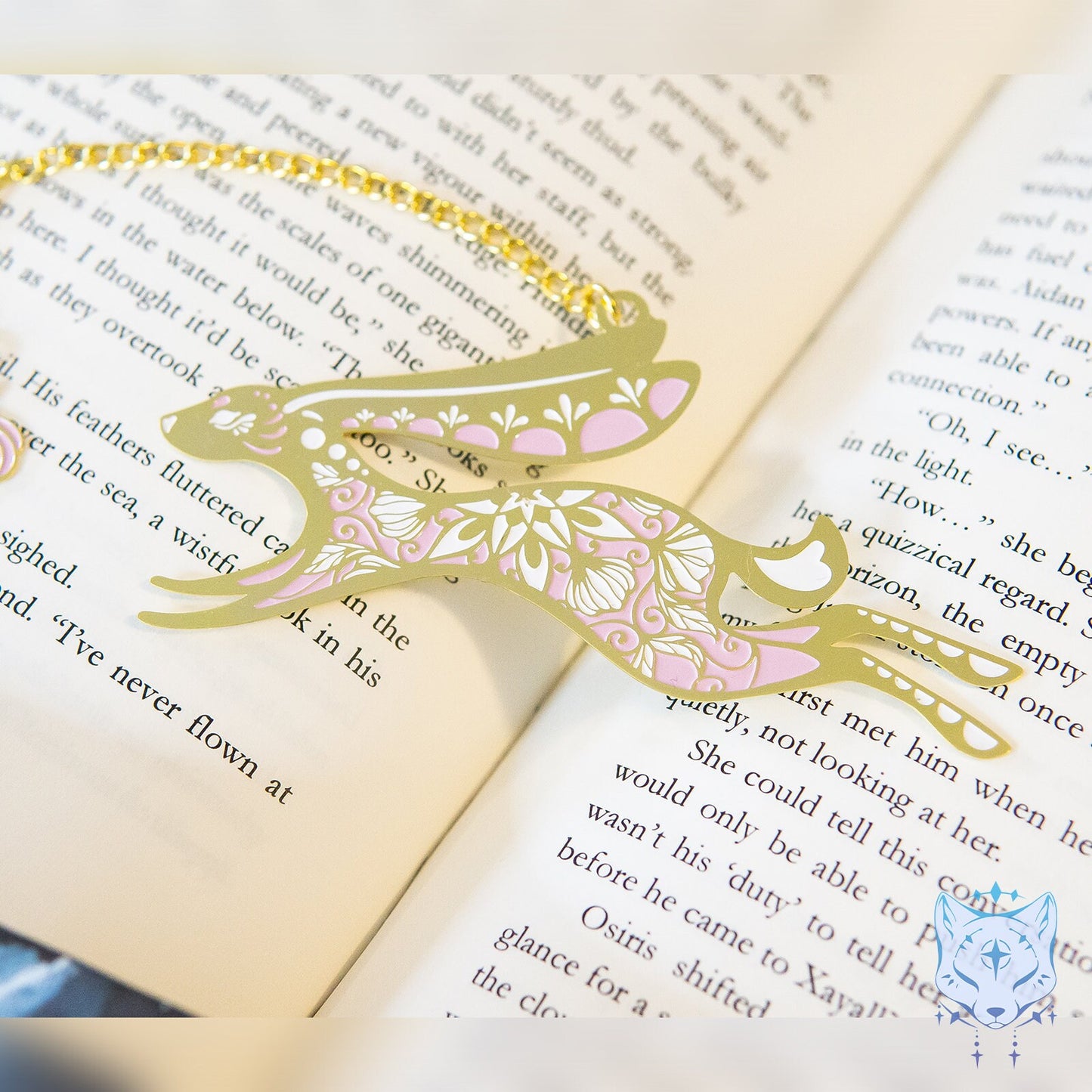 Floral Pink & Gold Rabbit Metal Bookmark