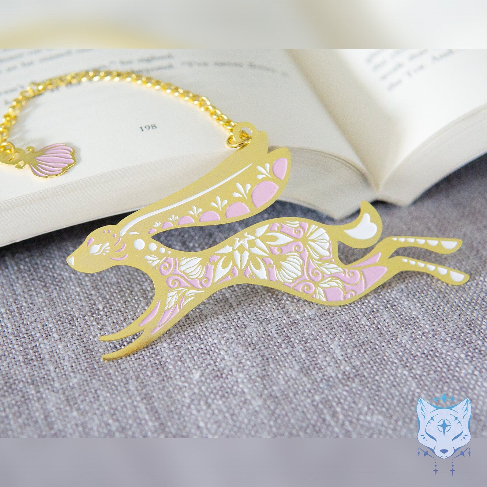 Floral Pink & Gold Rabbit Metal Bookmark