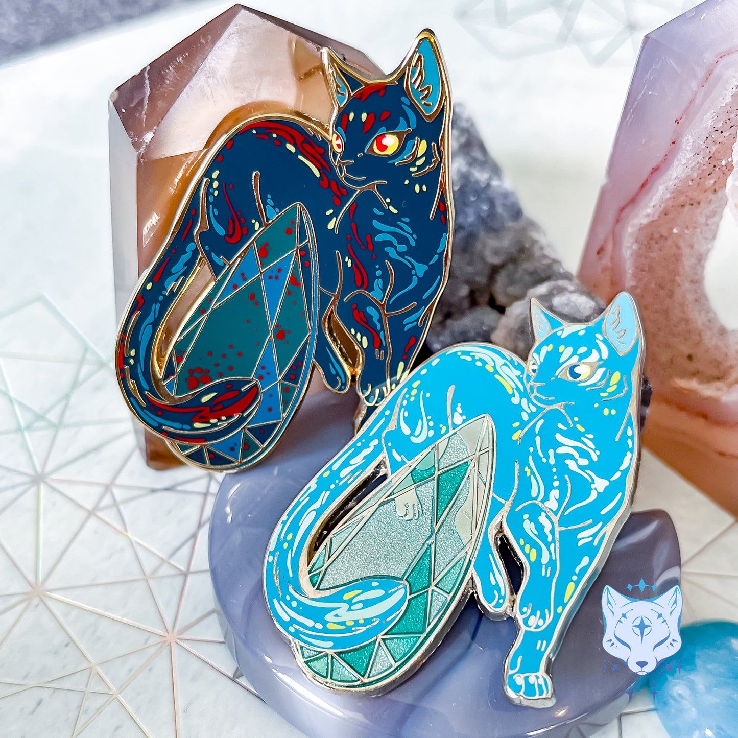 March Birthstone Pin - Aquamarine Cat Pin