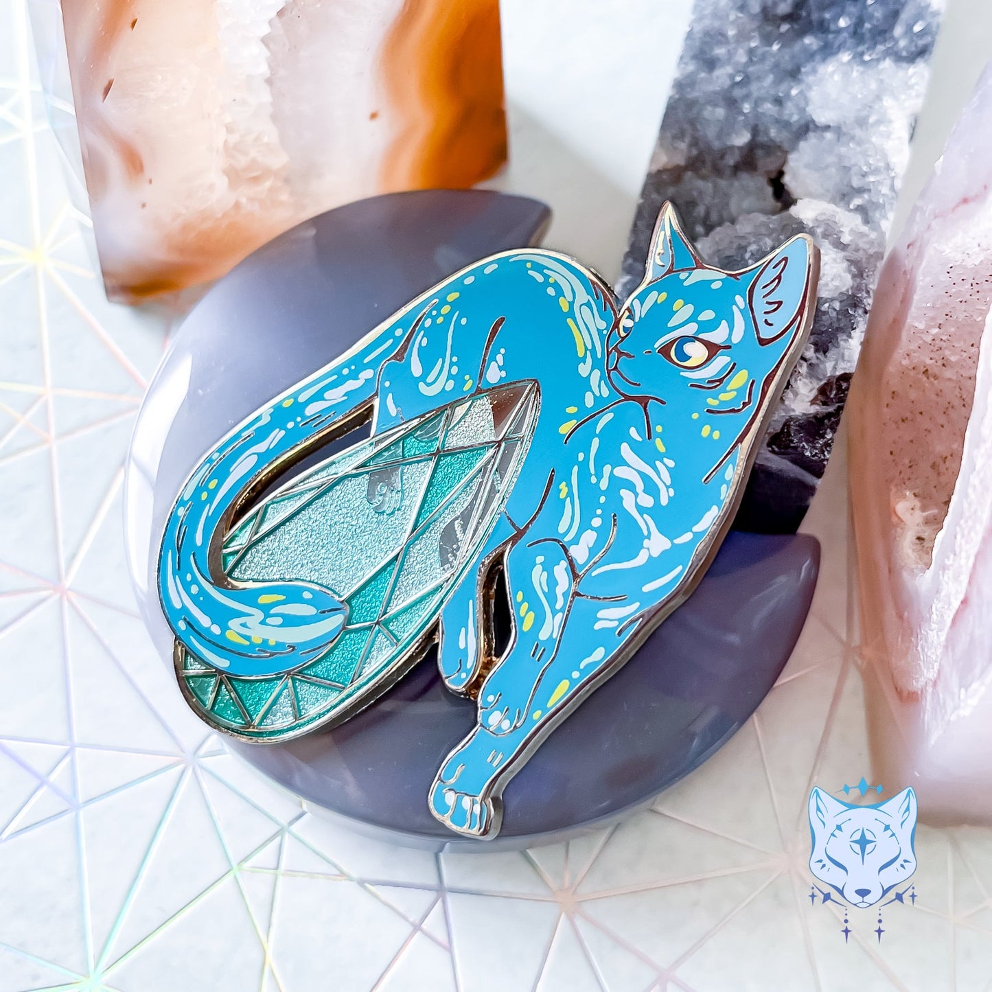 March Birthstone Pin - Aquamarine Cat Pin