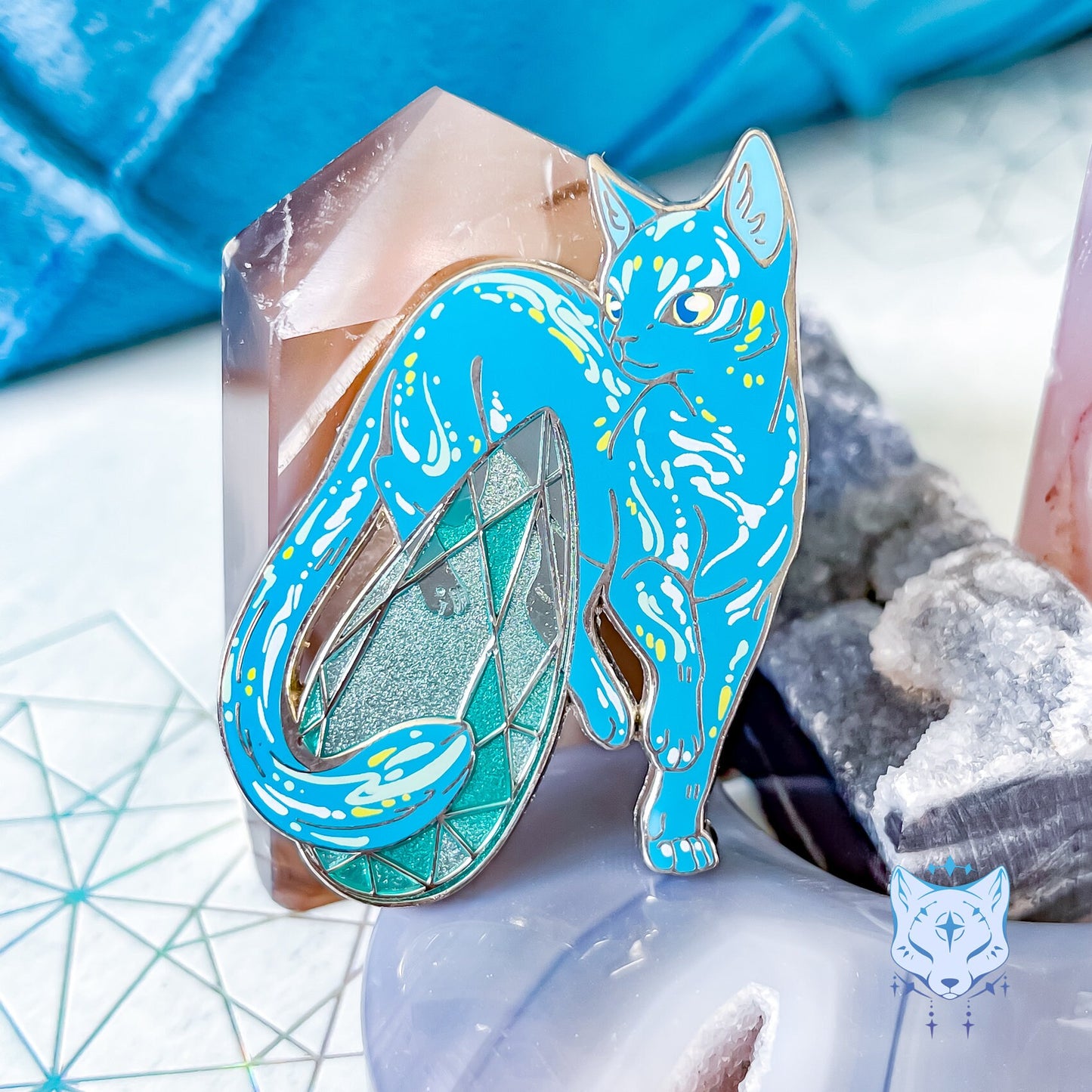 March Birthstone Pin - Aquamarine Cat Pin
