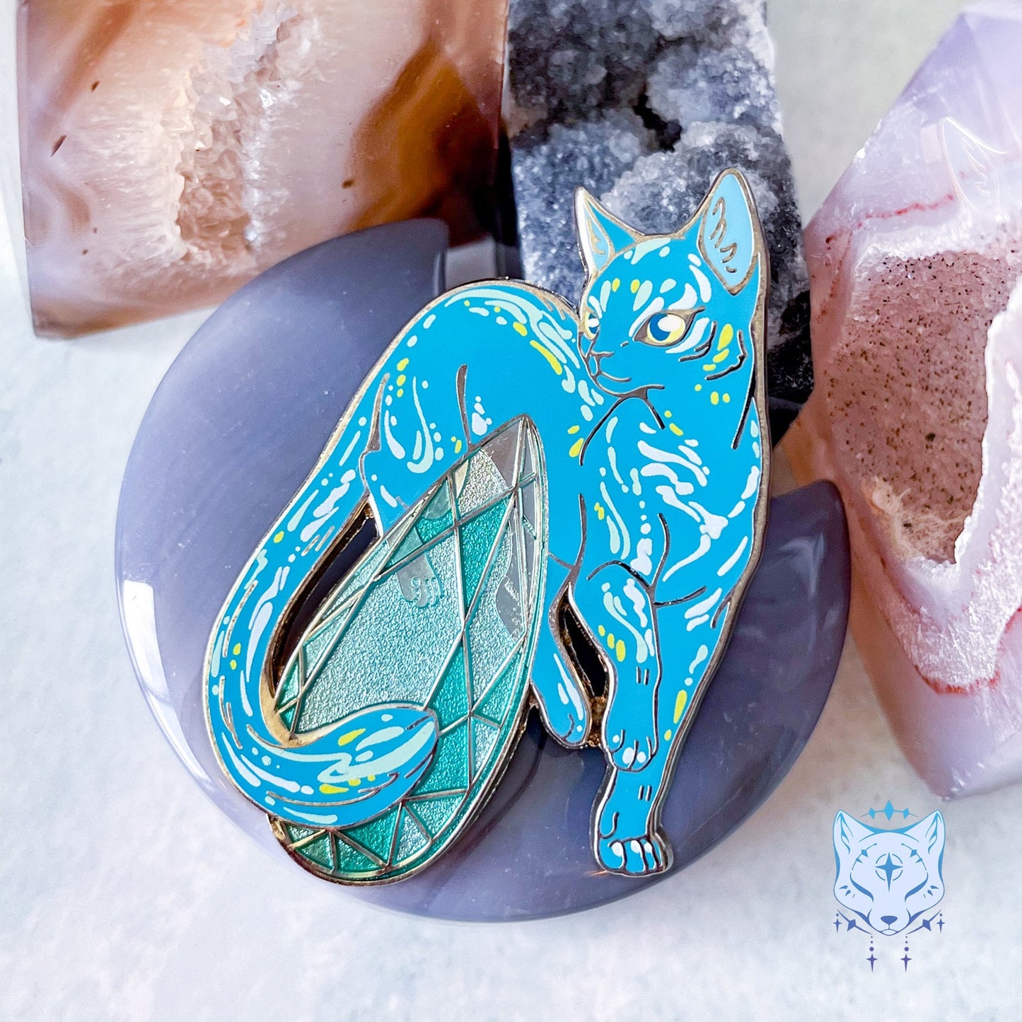 March Birthstone Pin - Aquamarine Cat Pin