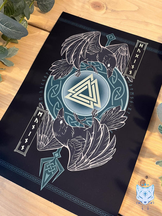 Odin's Ravens - A4 or A5 Gold Foil Print