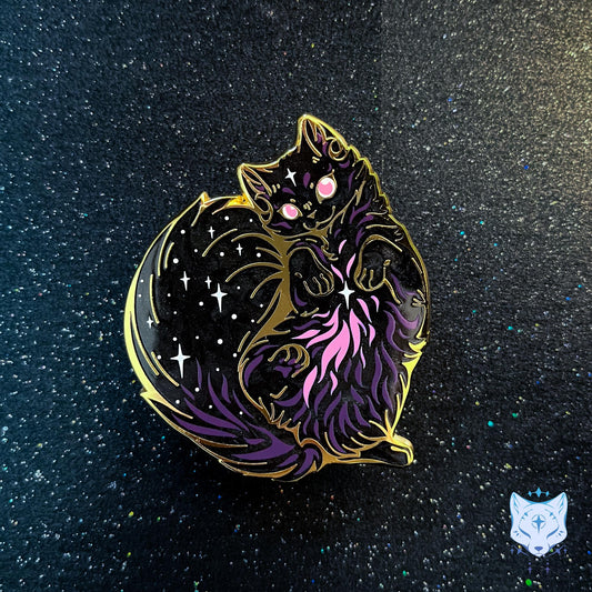 Orion Nebula Cat Pin - 55mm/2.16" tall Purple Space Cat Pin