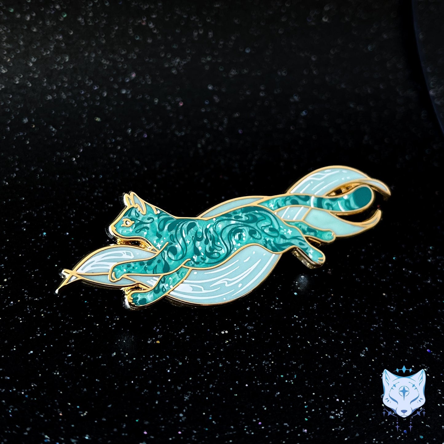 Magnesium Comet Cat Pin - 2.75" long Green Space Cat Pin