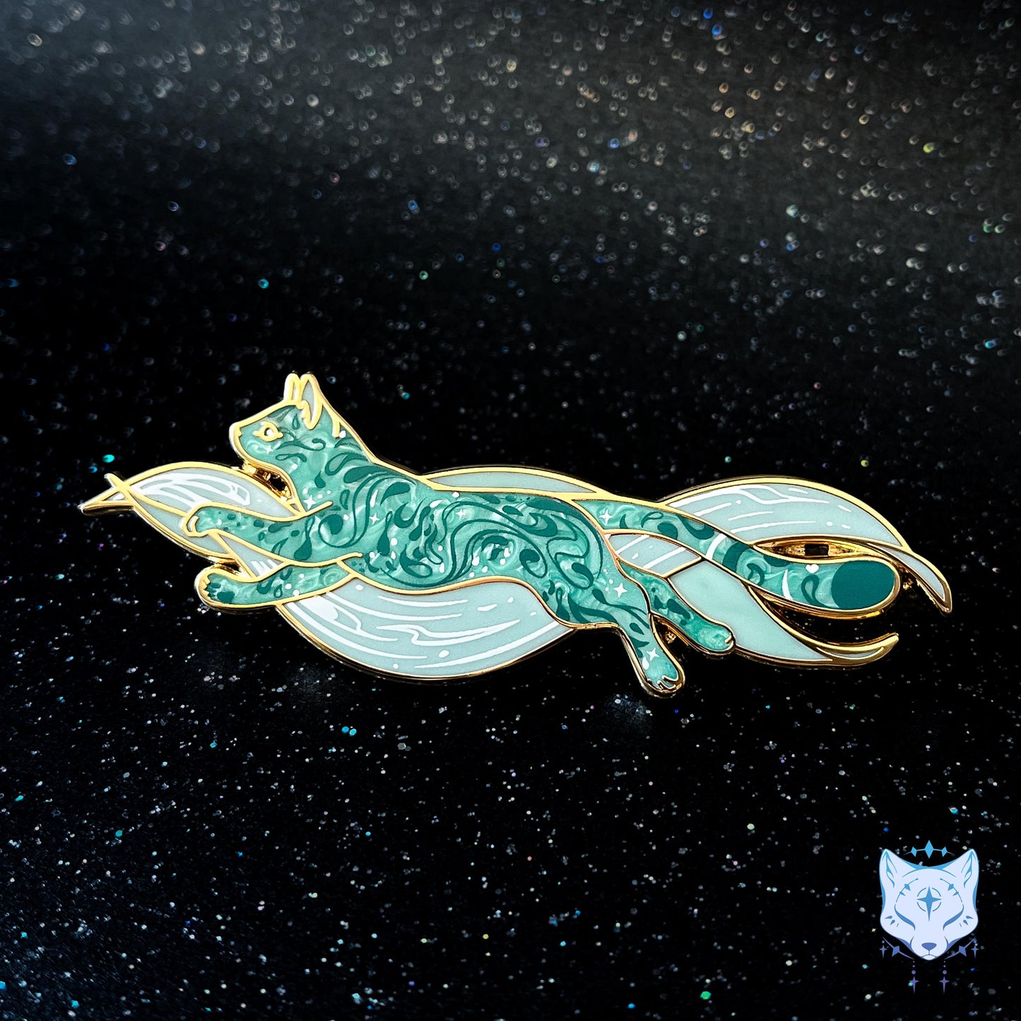 Magnesium Comet Cat Pin - 2.75" long Green Space Cat Pin