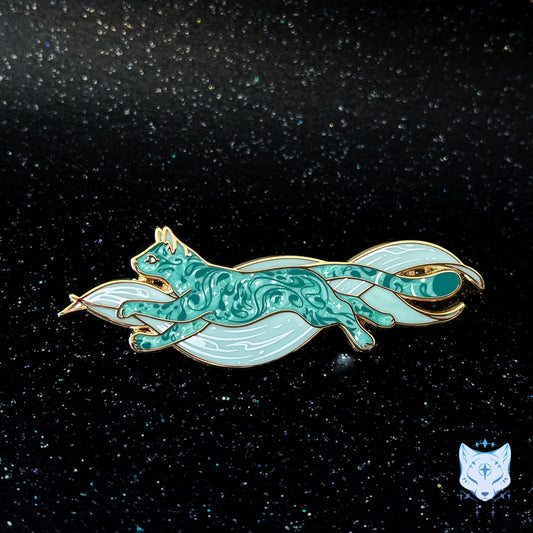Magnesium Comet Cat Pin - 2.75" long Green Space Cat Pin