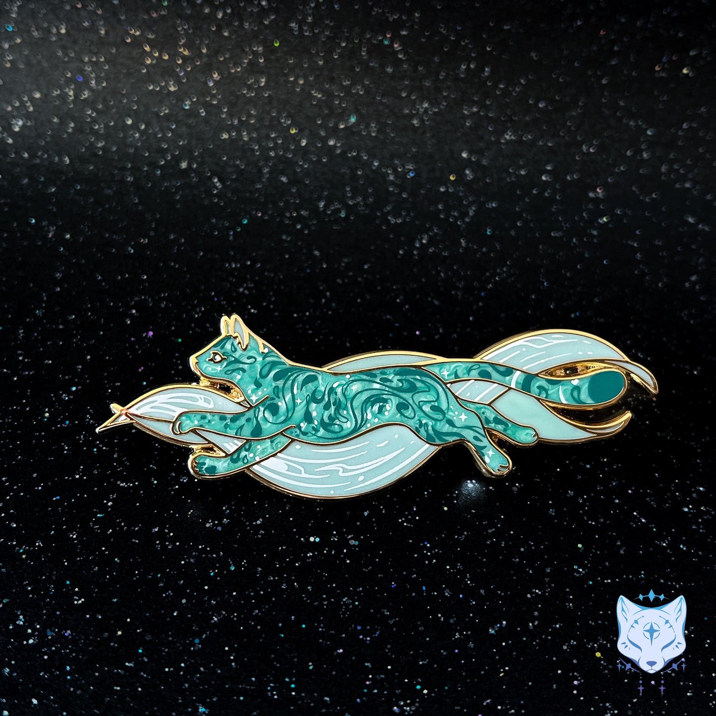 Magnesium Comet Cat Pin - 2.75" long Green Space Cat Pin