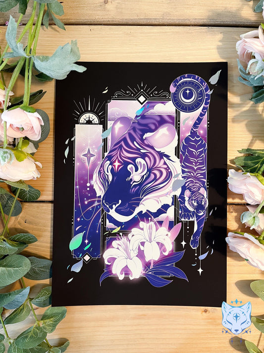 Purple Lunar Tiger - A4 Holographic Foil Art print