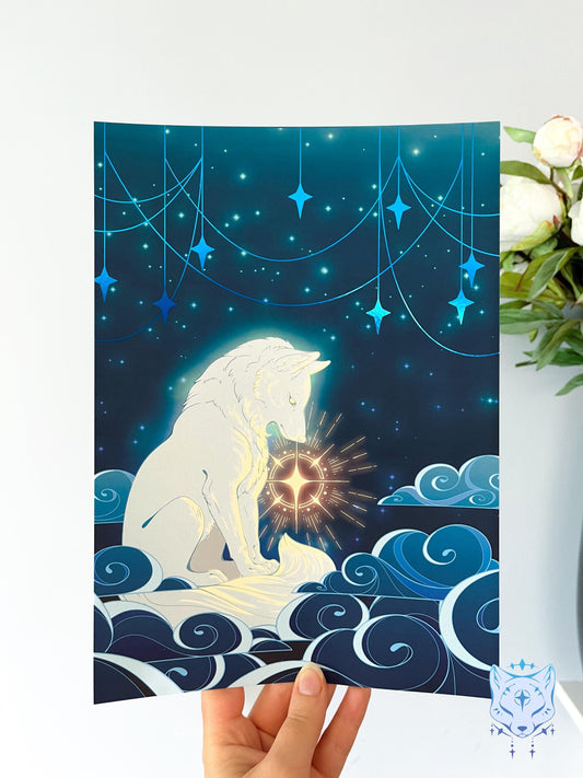 Star Gazing Wolf - A4 Holographic Foil Art print