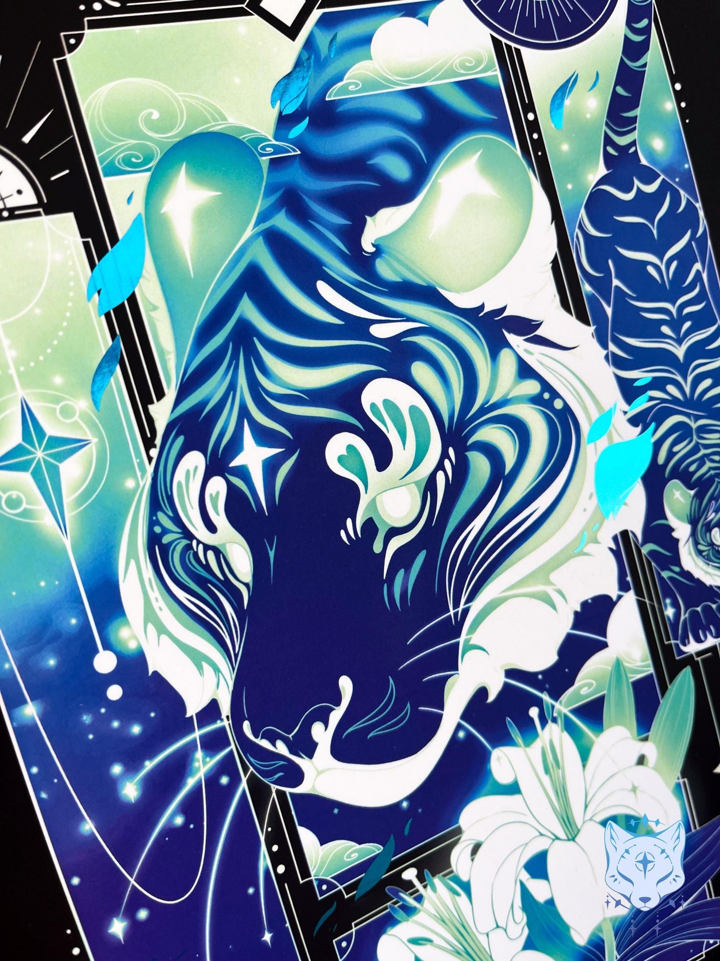 Teal Lunar Tiger - A4 LIMITED EDITION Teal Foil Art print | Signed & Numbered