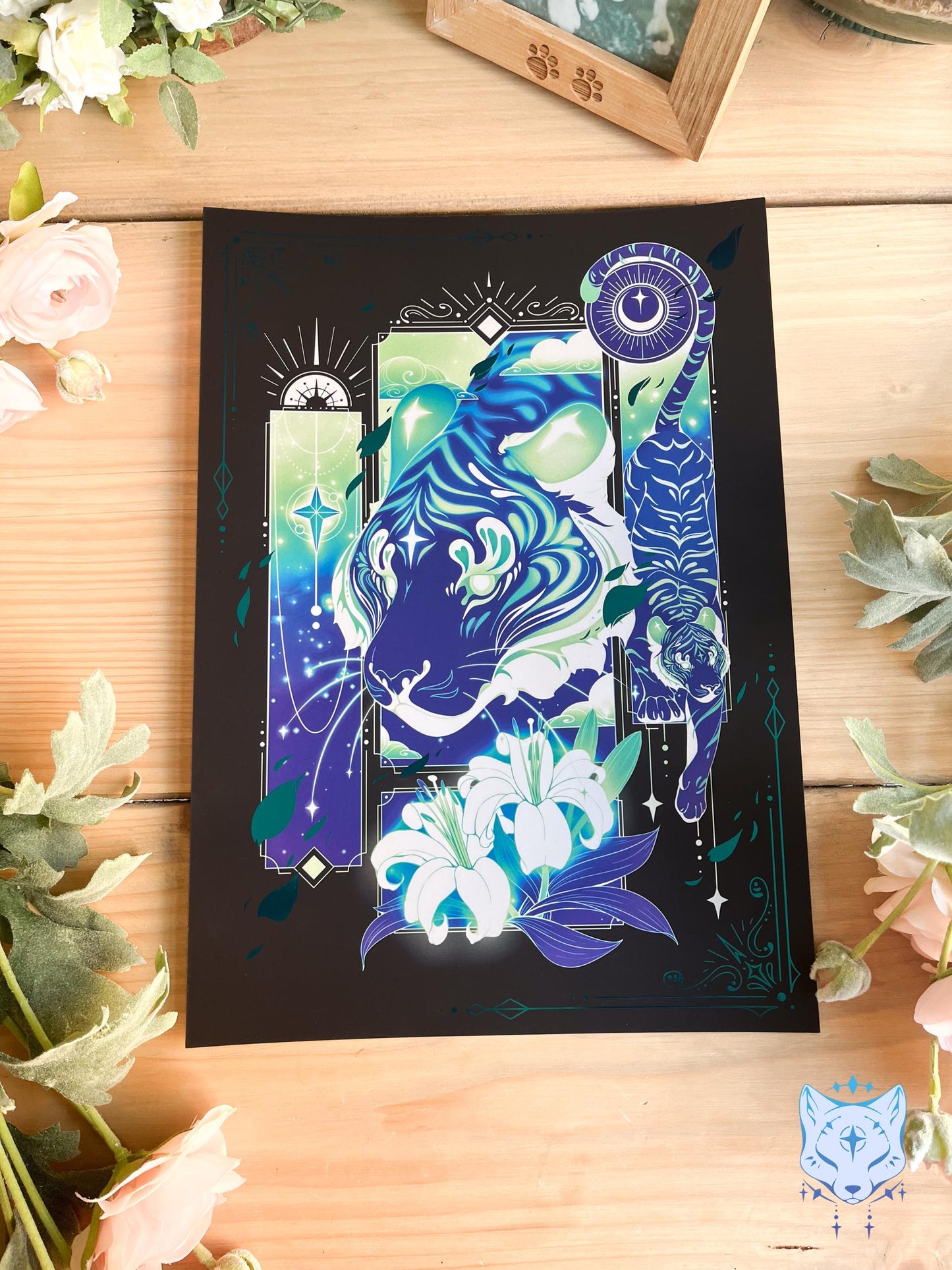 Teal Lunar Tiger - A4 LIMITED EDITION Teal Foil Art print | Signed & Numbered