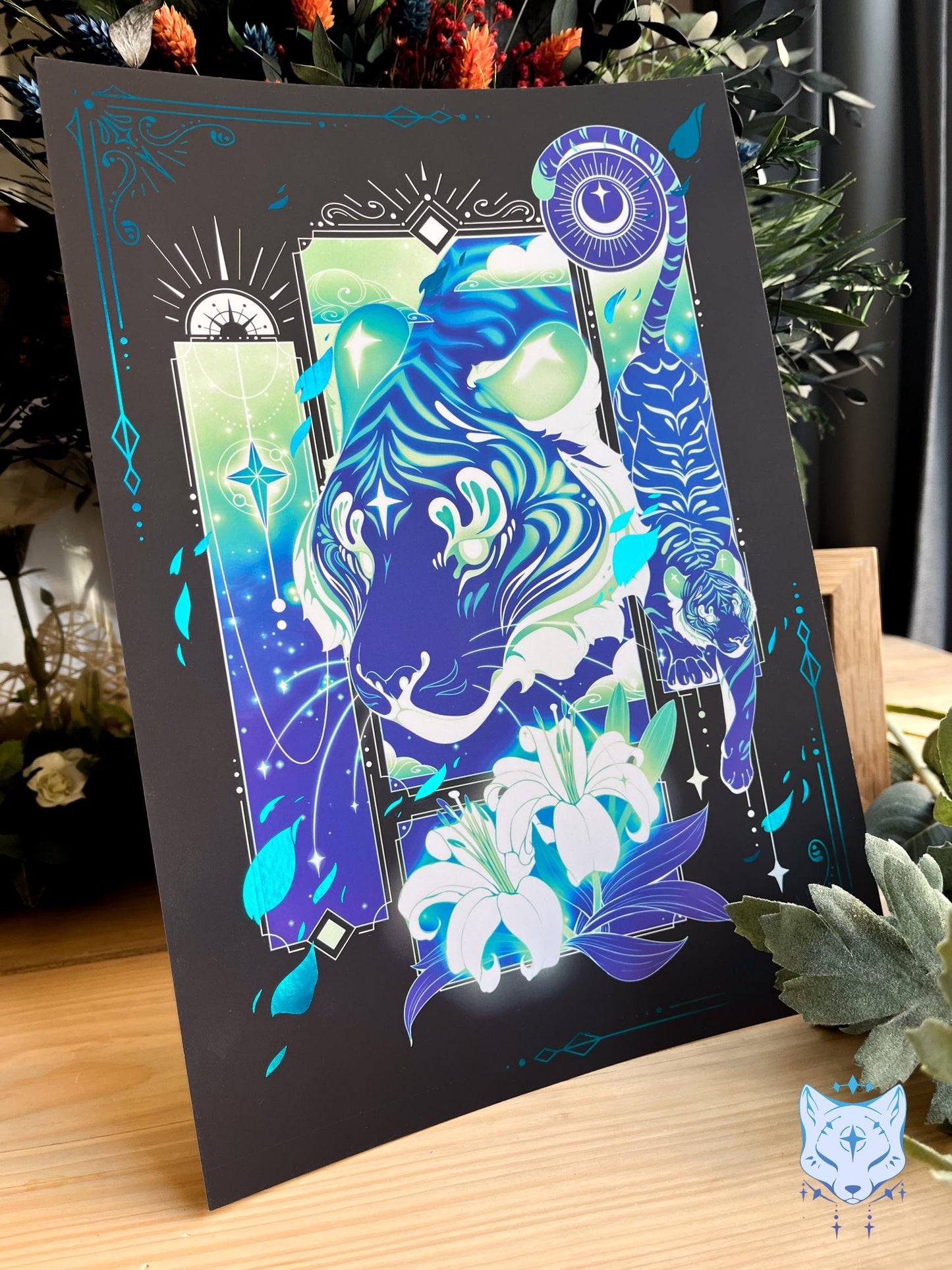 Teal Lunar Tiger - A4 LIMITED EDITION Teal Foil Art print | Signed & Numbered