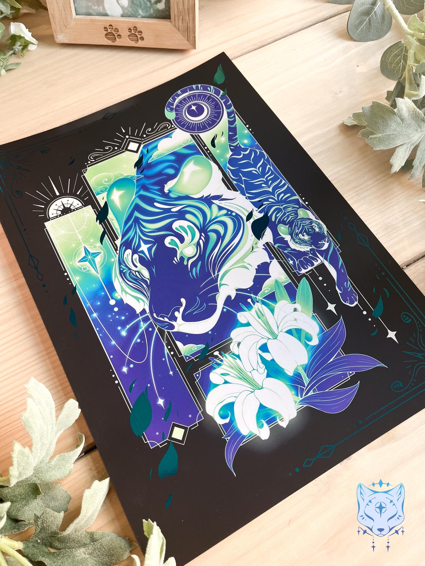 Teal Lunar Tiger - A4 LIMITED EDITION Teal Foil Art print | Signed & Numbered