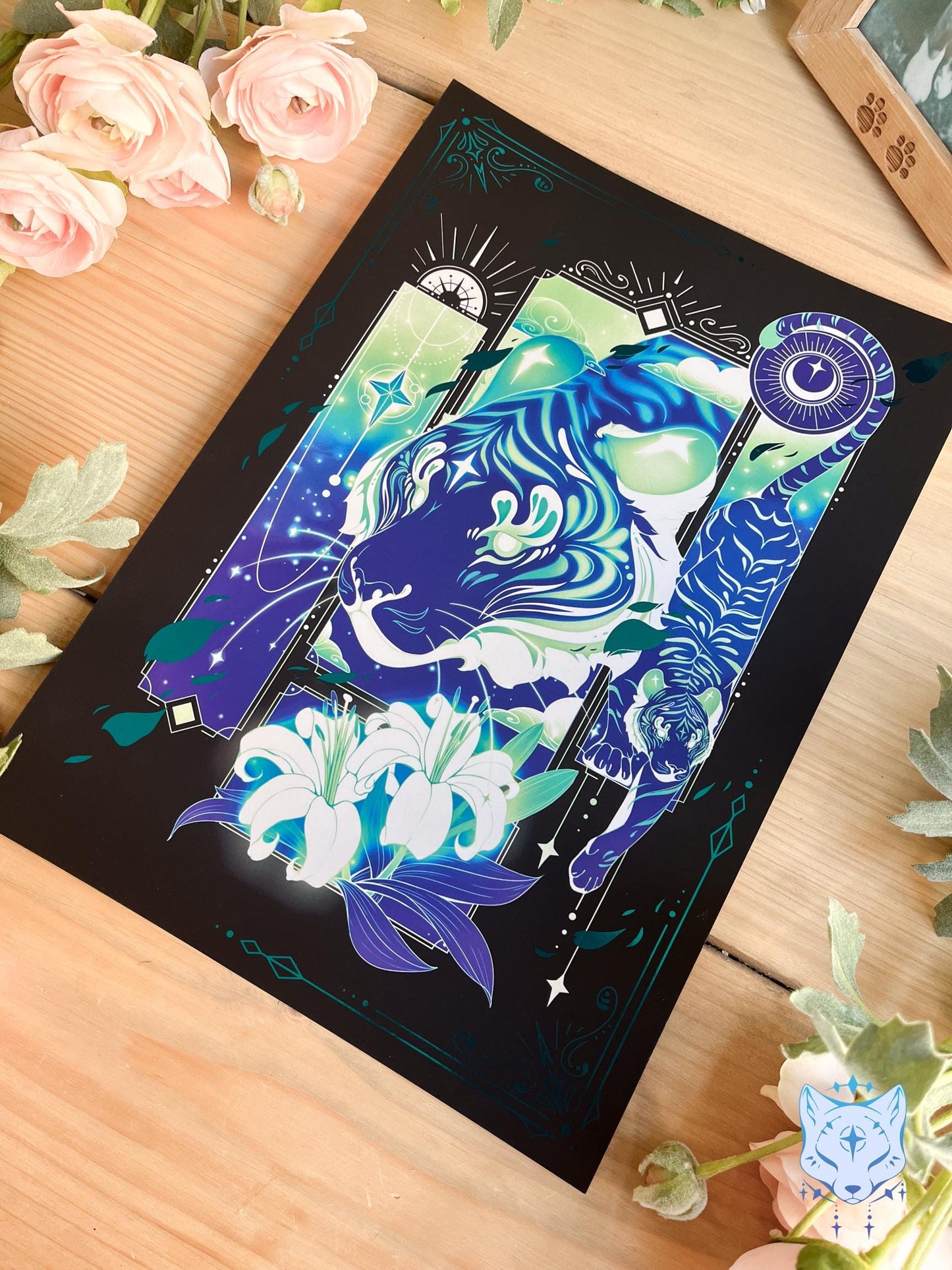 Teal Lunar Tiger - A4 LIMITED EDITION Teal Foil Art print | Signed & Numbered