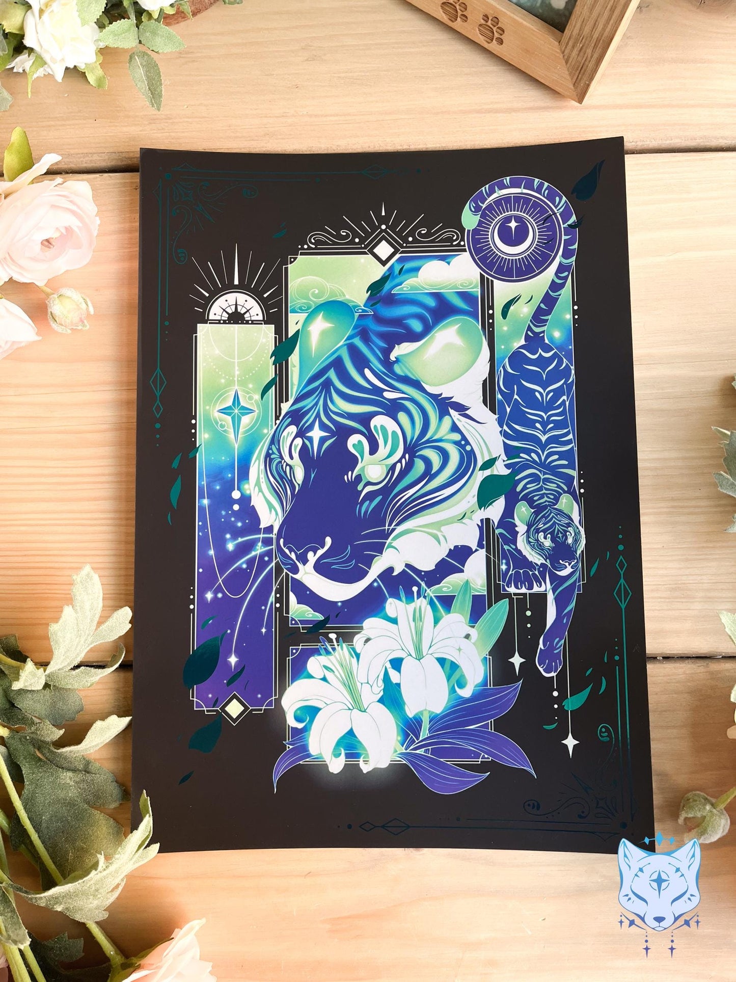 Teal Lunar Tiger - A4 LIMITED EDITION Teal Foil Art print | Signed & Numbered