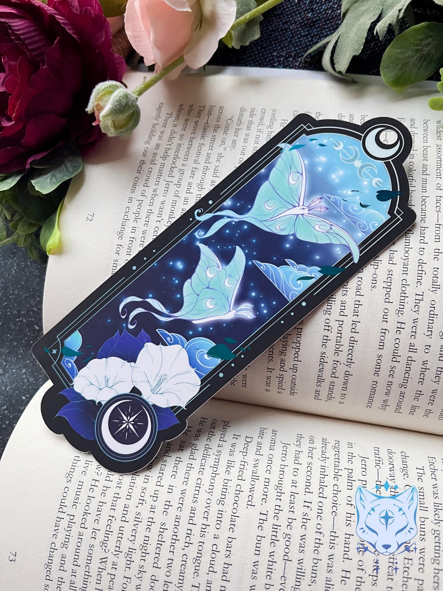Lunar Moth Bookmark with teal foil detail