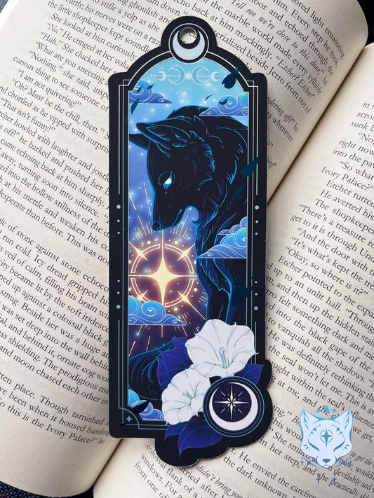 Celestial Wolf Bookmark with teal foil detail