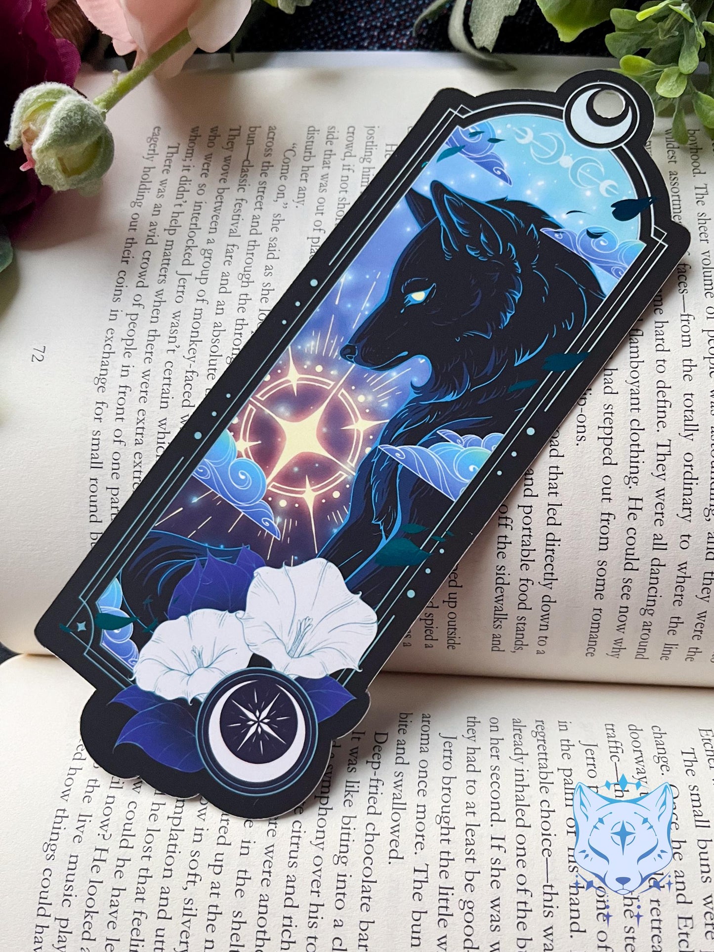Celestial Wolf Bookmark with teal foil detail