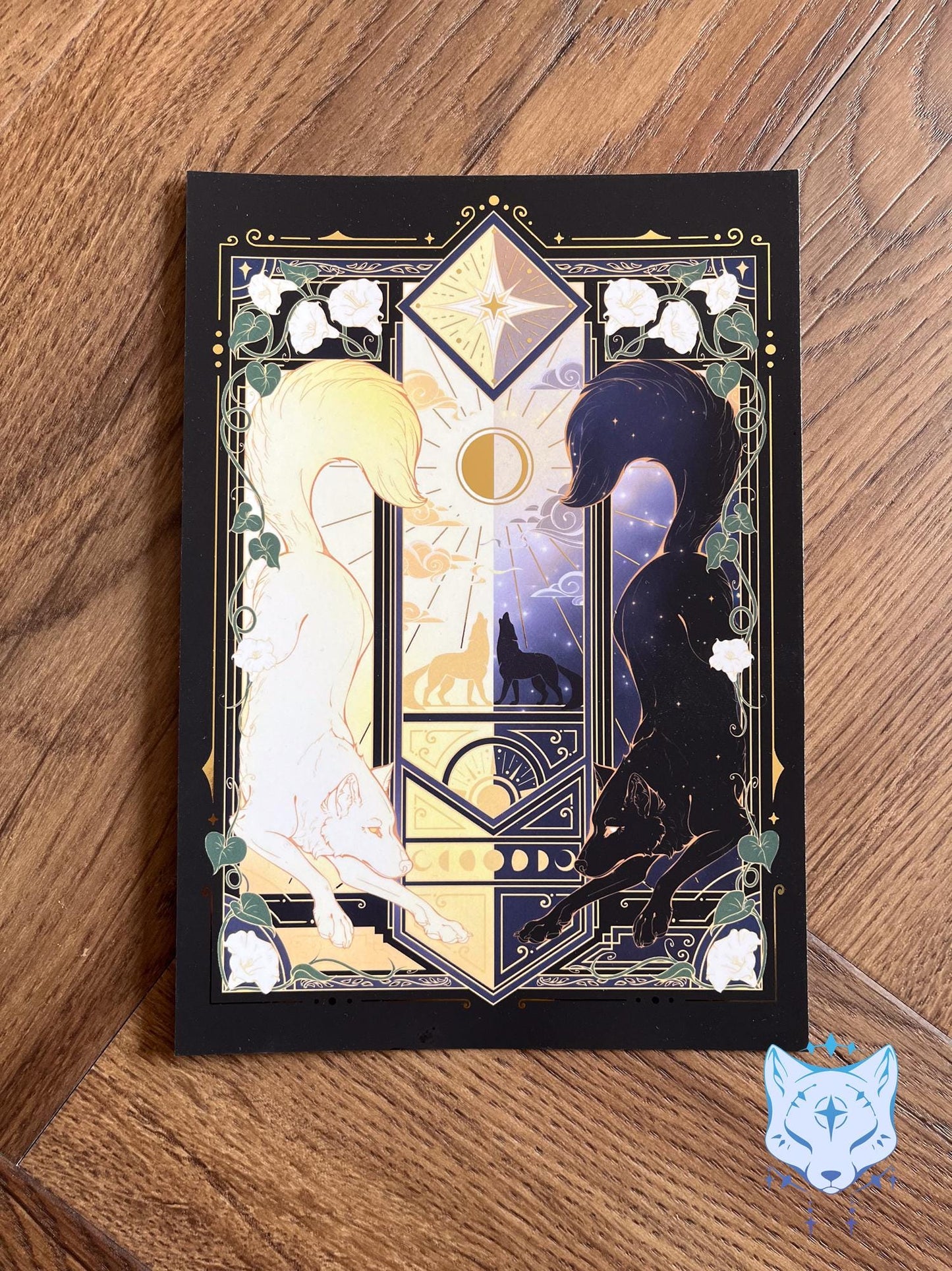 Night & Day Wolves - A5 Gold Foil Celestial Wolves Print