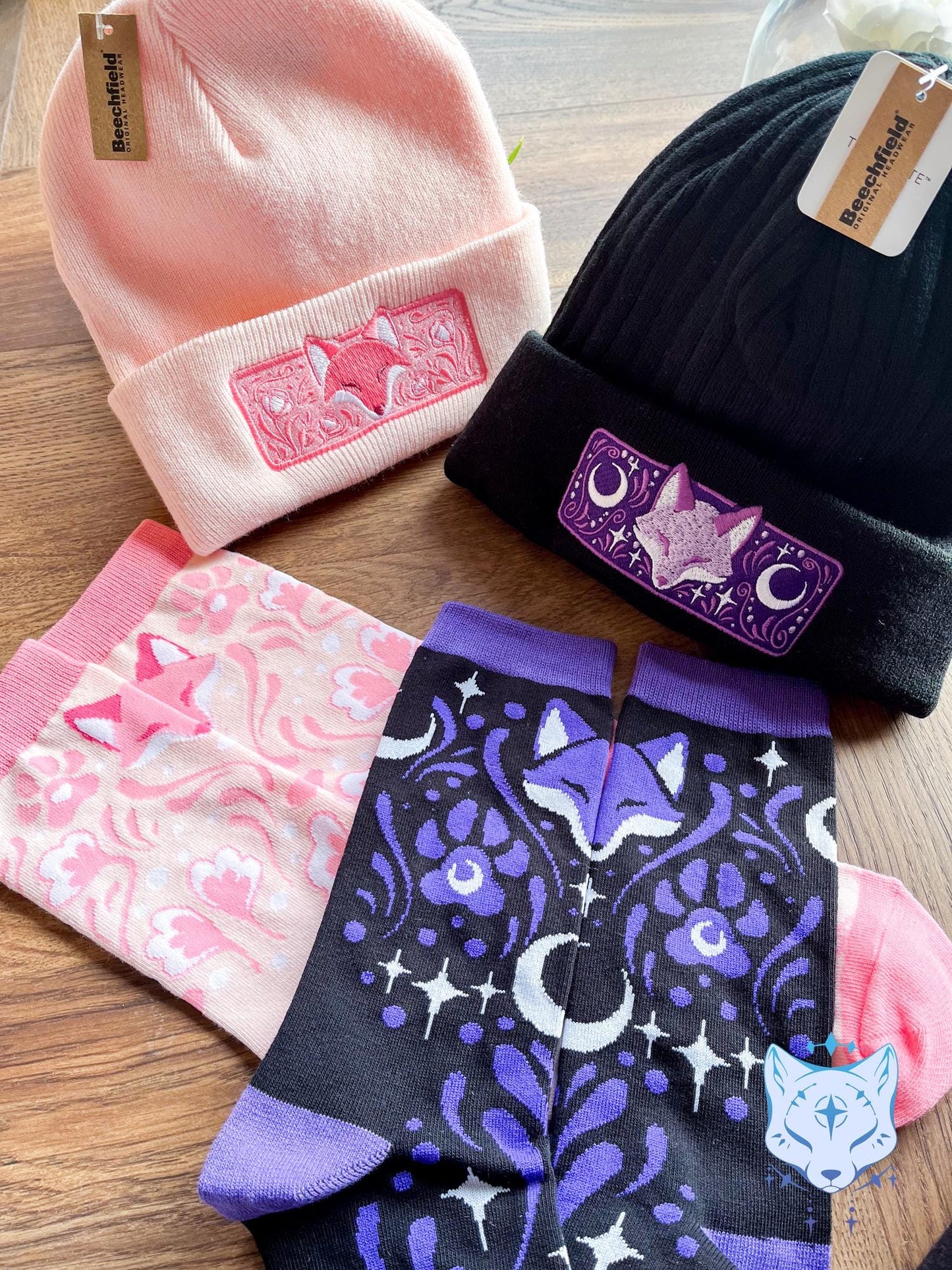 Floral Pink Fox Socks.