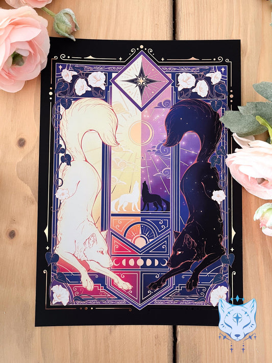 Night & Day Wolves - A5 Rose Gold Foil Celestial Wolves Print