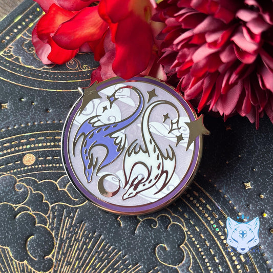 Purple & White Dragon Medallion Enamel Pin - 45mm Gold Finish