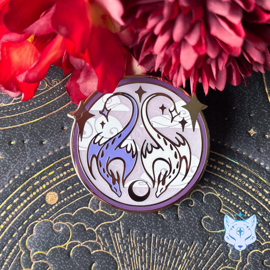 Purple & White Dragon Medallion Enamel Pin - 45mm Gold Finish