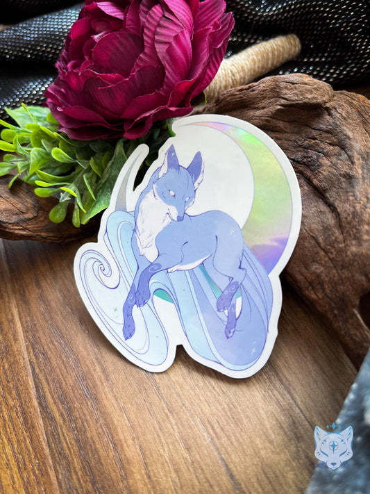 Blue Moonlit Fox | Holographic Sticker 8cm tall