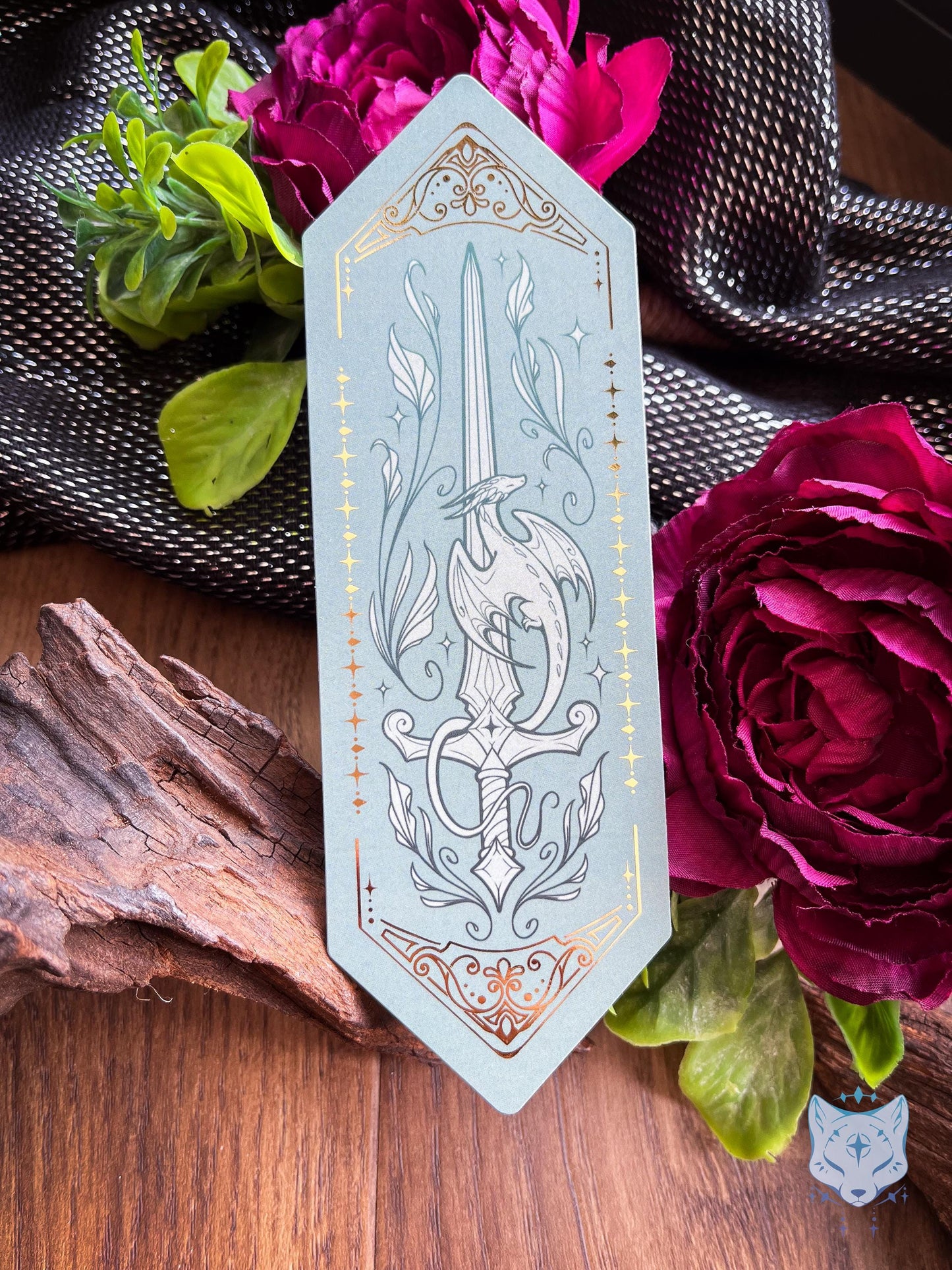 Green Sword Dragon | Gold Foiled Paper Bookmark