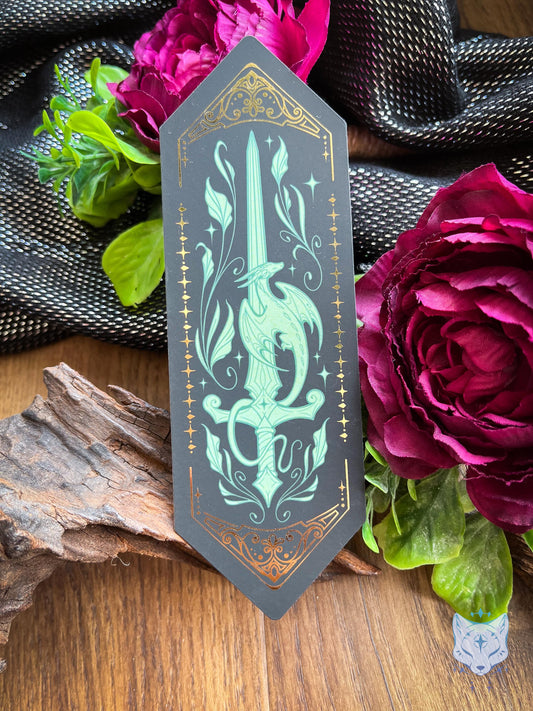 Black Sword Dragon | Gold Foiled Paper Bookmark
