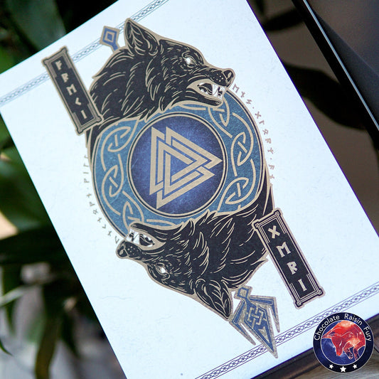 Odin's Wolves - A4 Silver Foil Print, Geri and Freki Art, Norse Art, Norse Mythology, Viking Art, Valhalla, Odin Art Print, Wolves Art Print