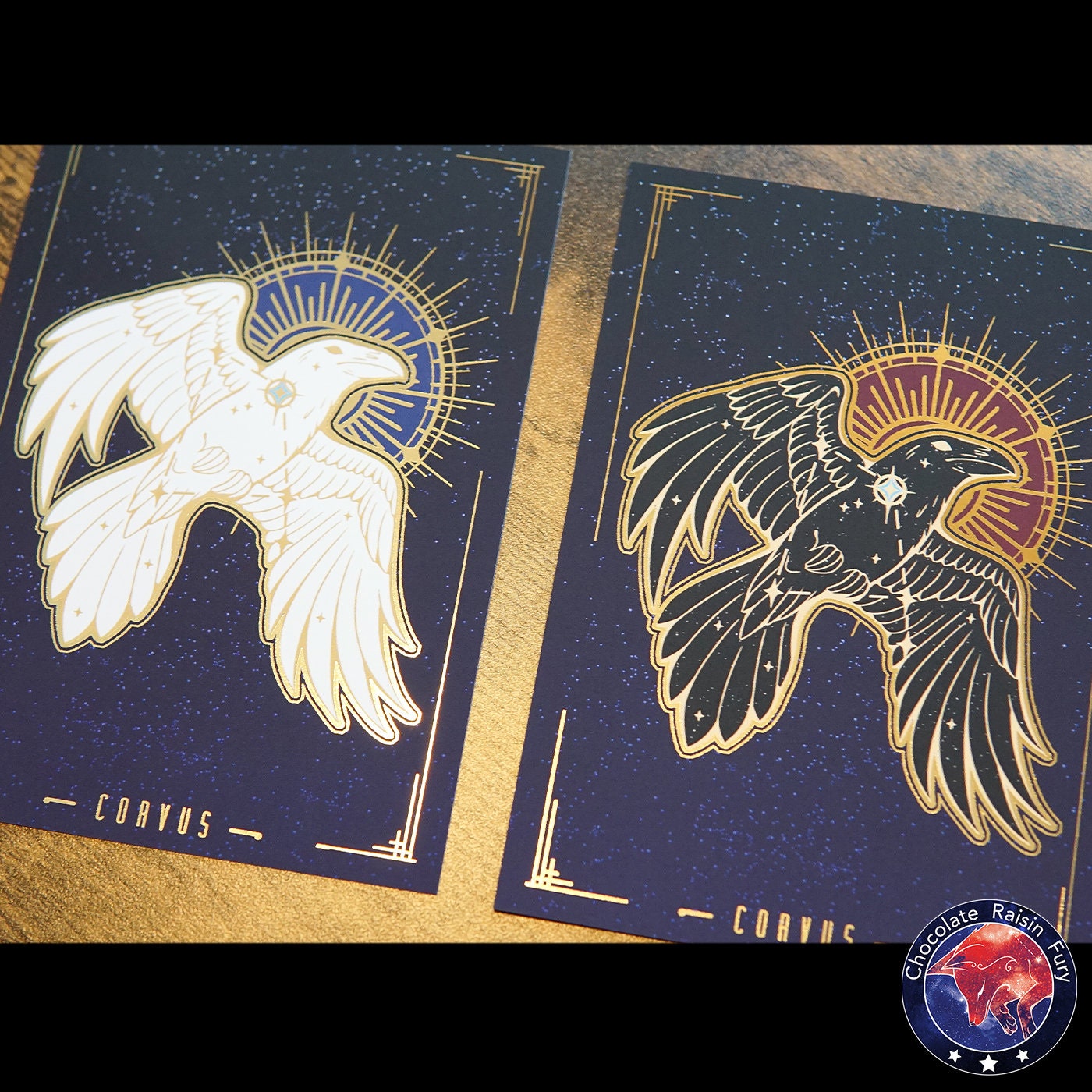 Corvus Mini A6 Foil Prints - Greek mythology prints, Raven Print, crow mini-print, constellation art.