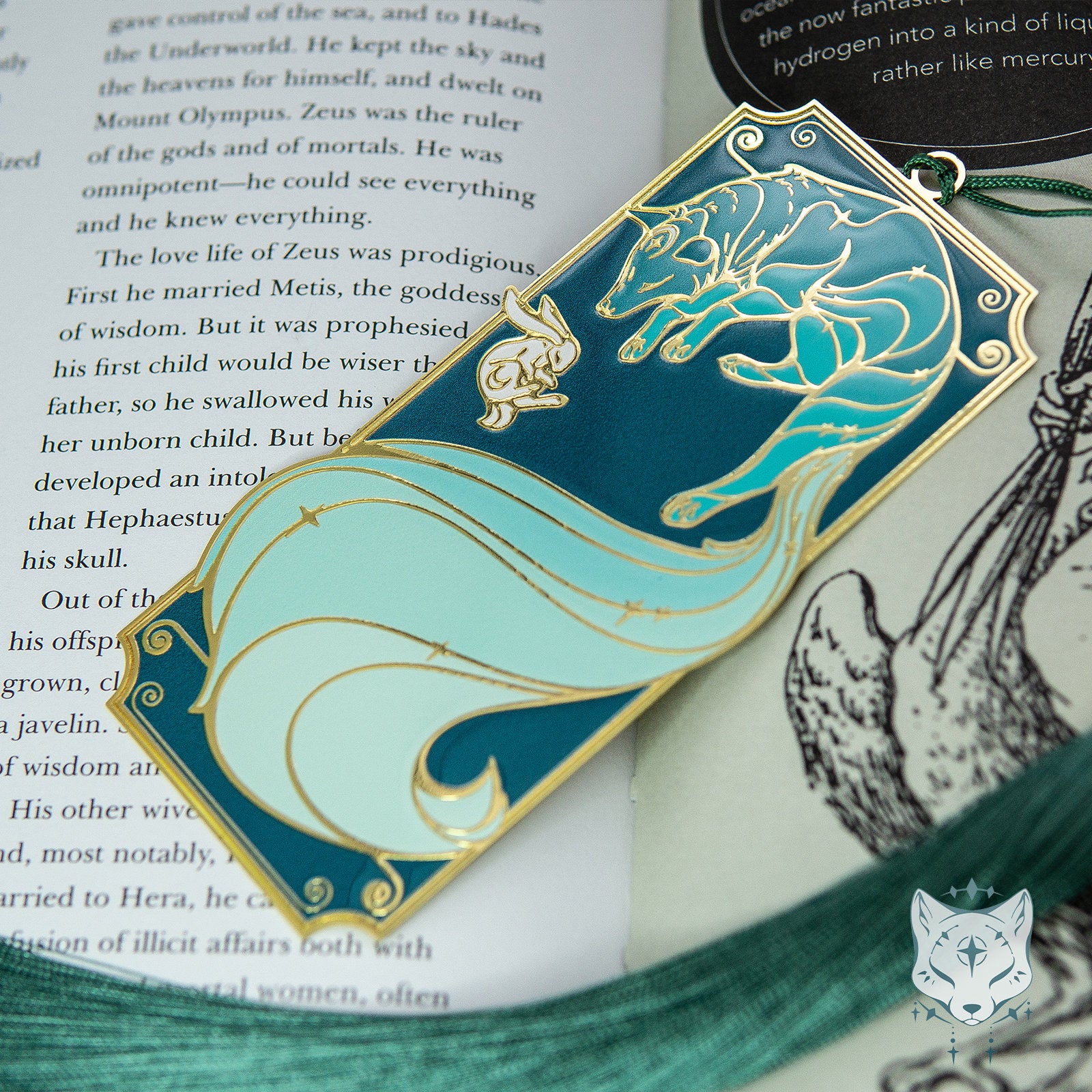 Green Galaxy Fox Metal Bookmark