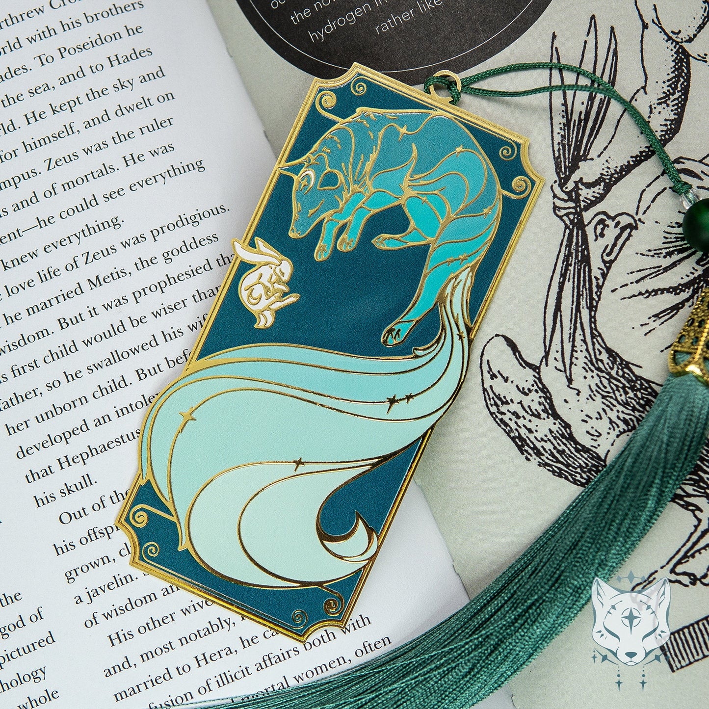 Green Galaxy Fox Metal Bookmark