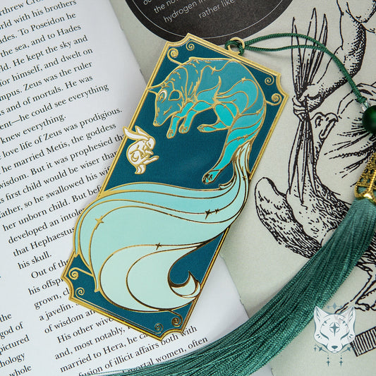 Green Galaxy Fox Metal Bookmark