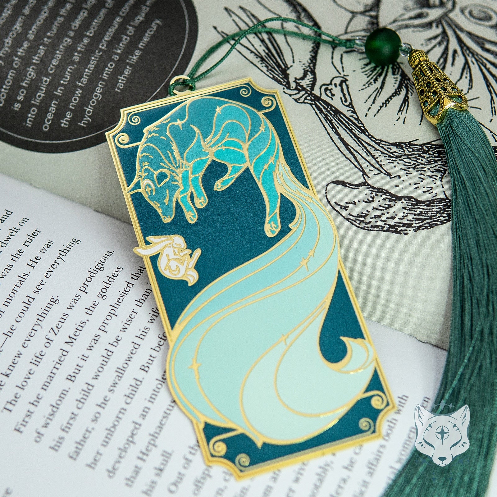 Green Galaxy Fox Metal Bookmark