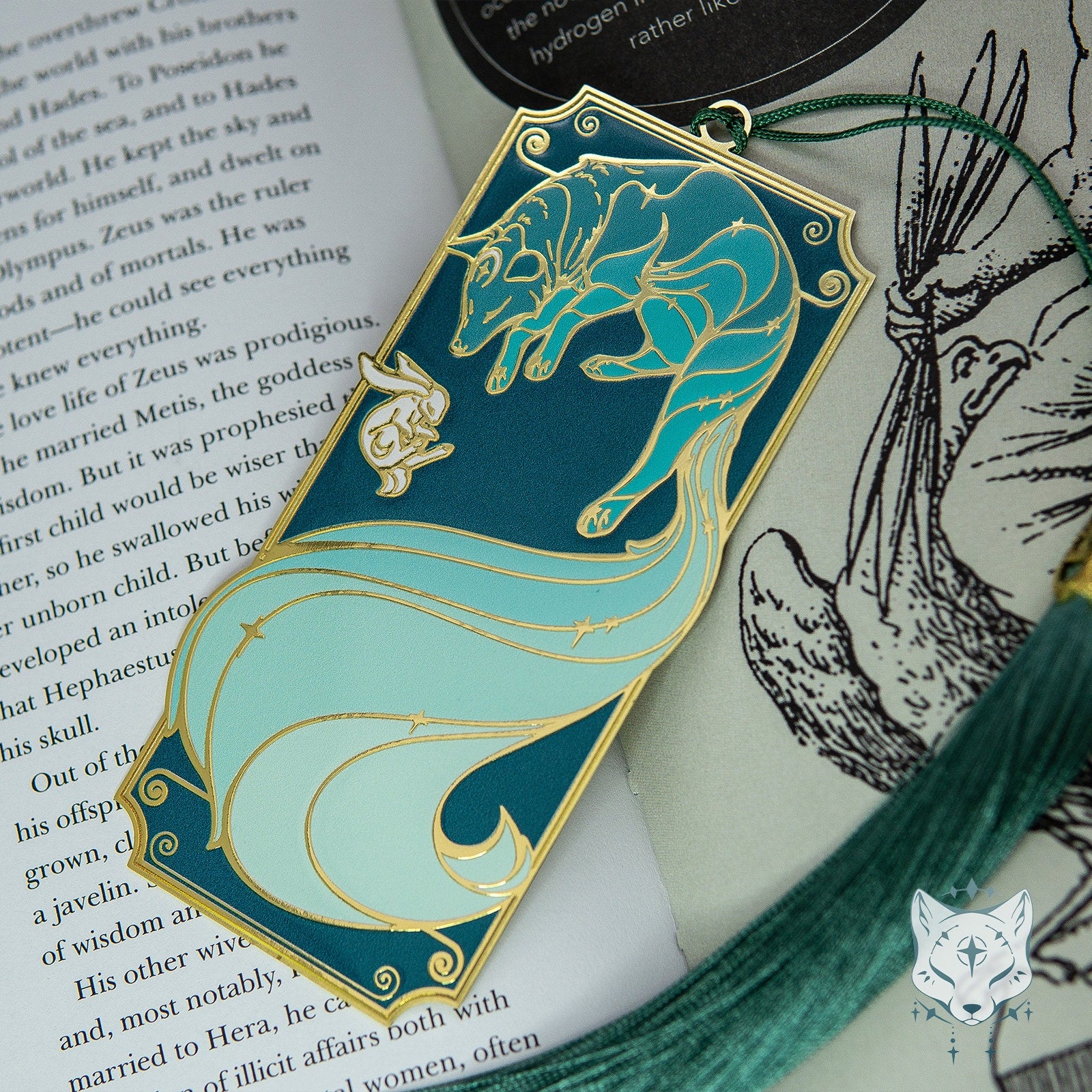 Green Galaxy Fox Metal Bookmark
