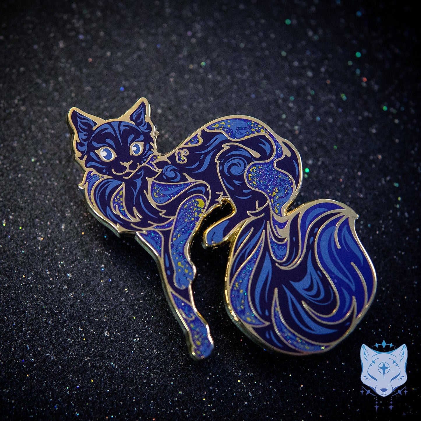 Earth Night Cat Planet Pin - 65mm / 2.55" Space Cat enamel pin