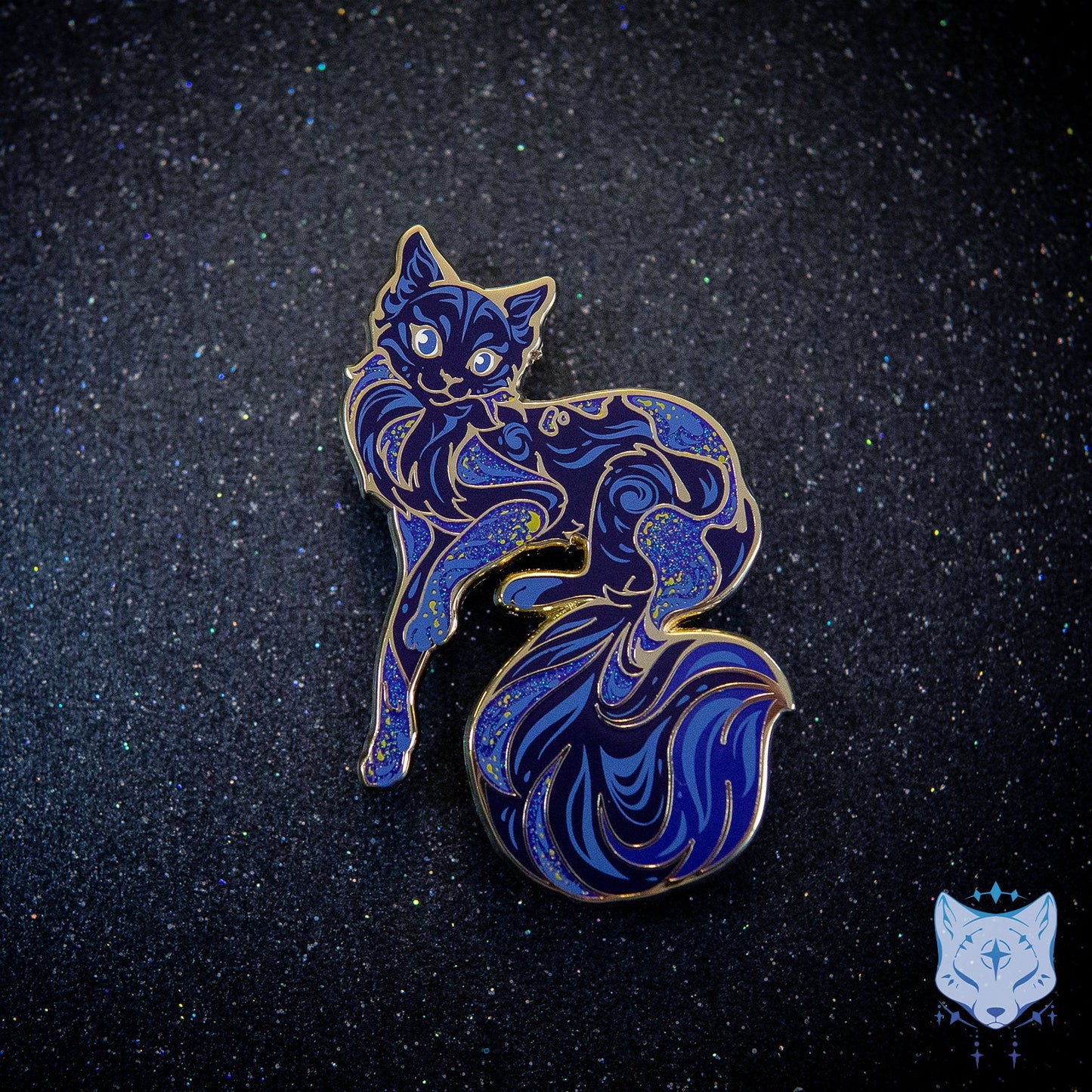 Earth Night Cat Planet Pin - 65mm / 2.55" Space Cat enamel pin