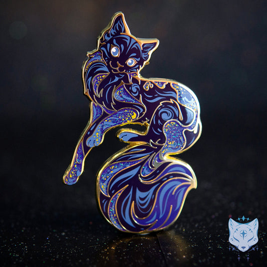 Earth Night Cat Planet Pin - 65mm / 2.55" Space Cat enamel pin