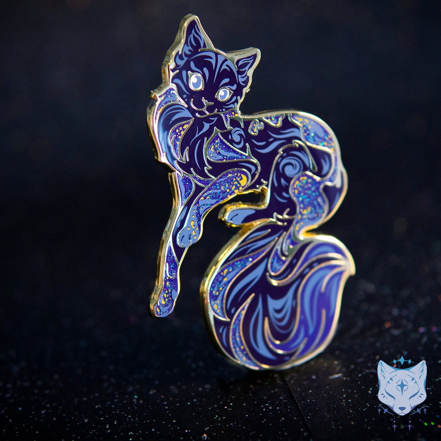 Earth Night Cat Planet Pin - 65mm / 2.55" Space Cat enamel pin