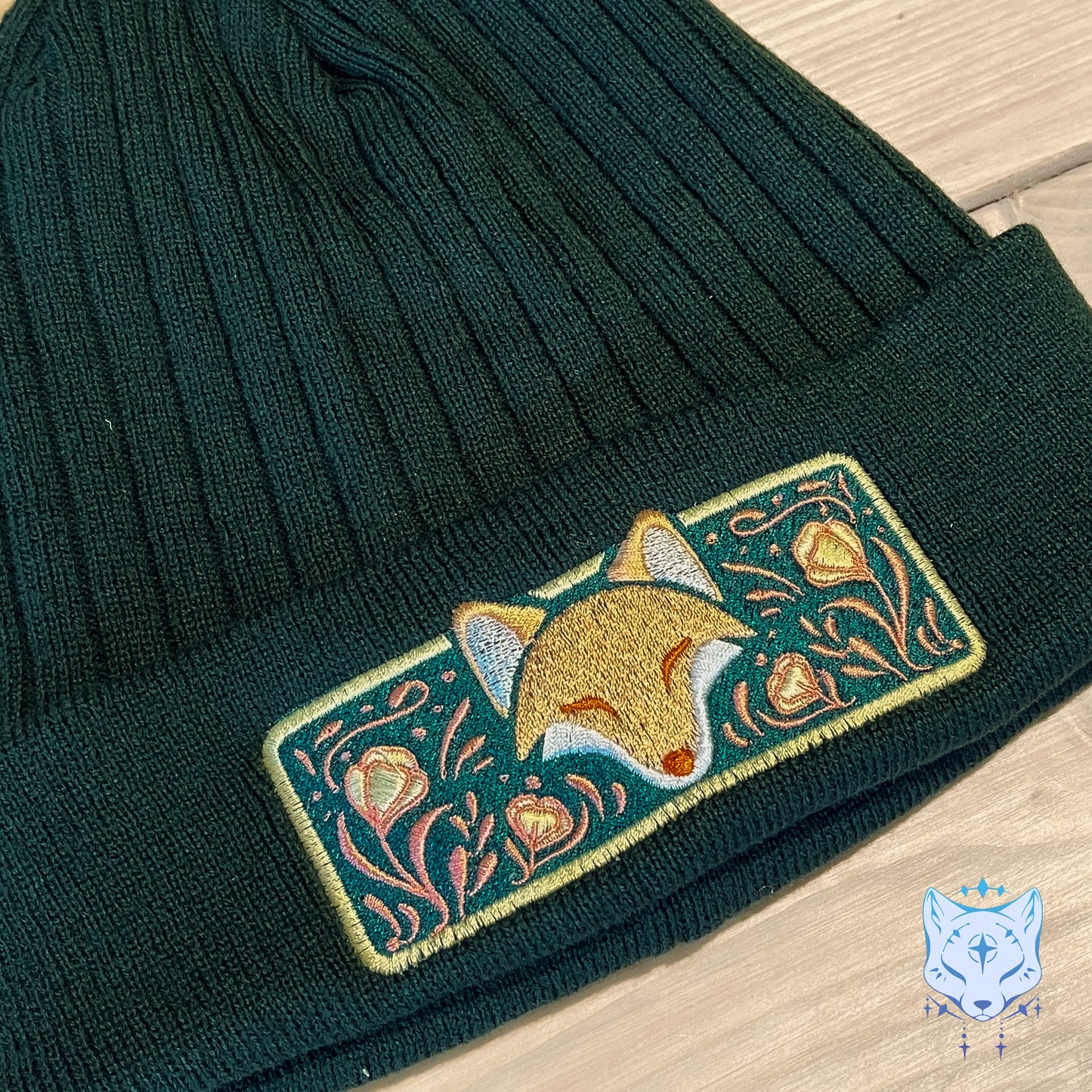 Fox Floral Embroidered Beanie