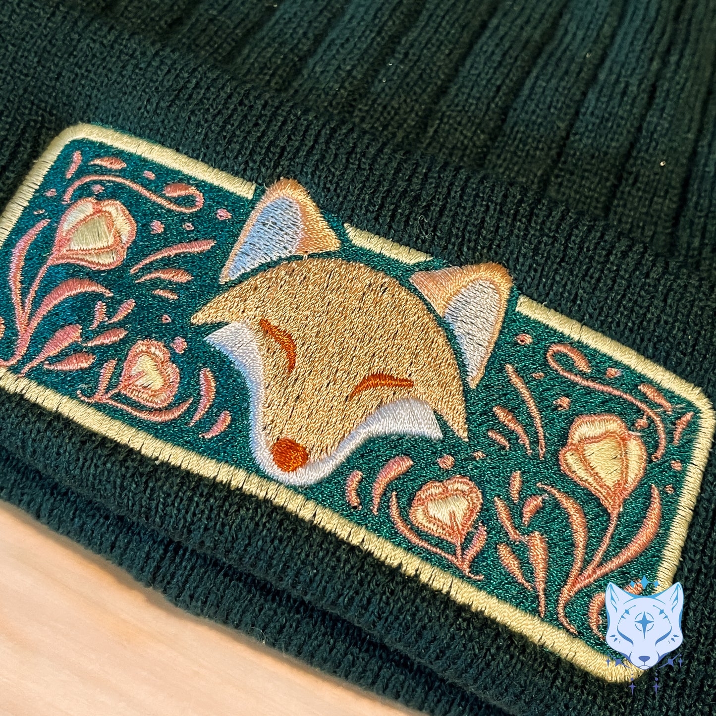 Fox Floral Embroidered Beanie