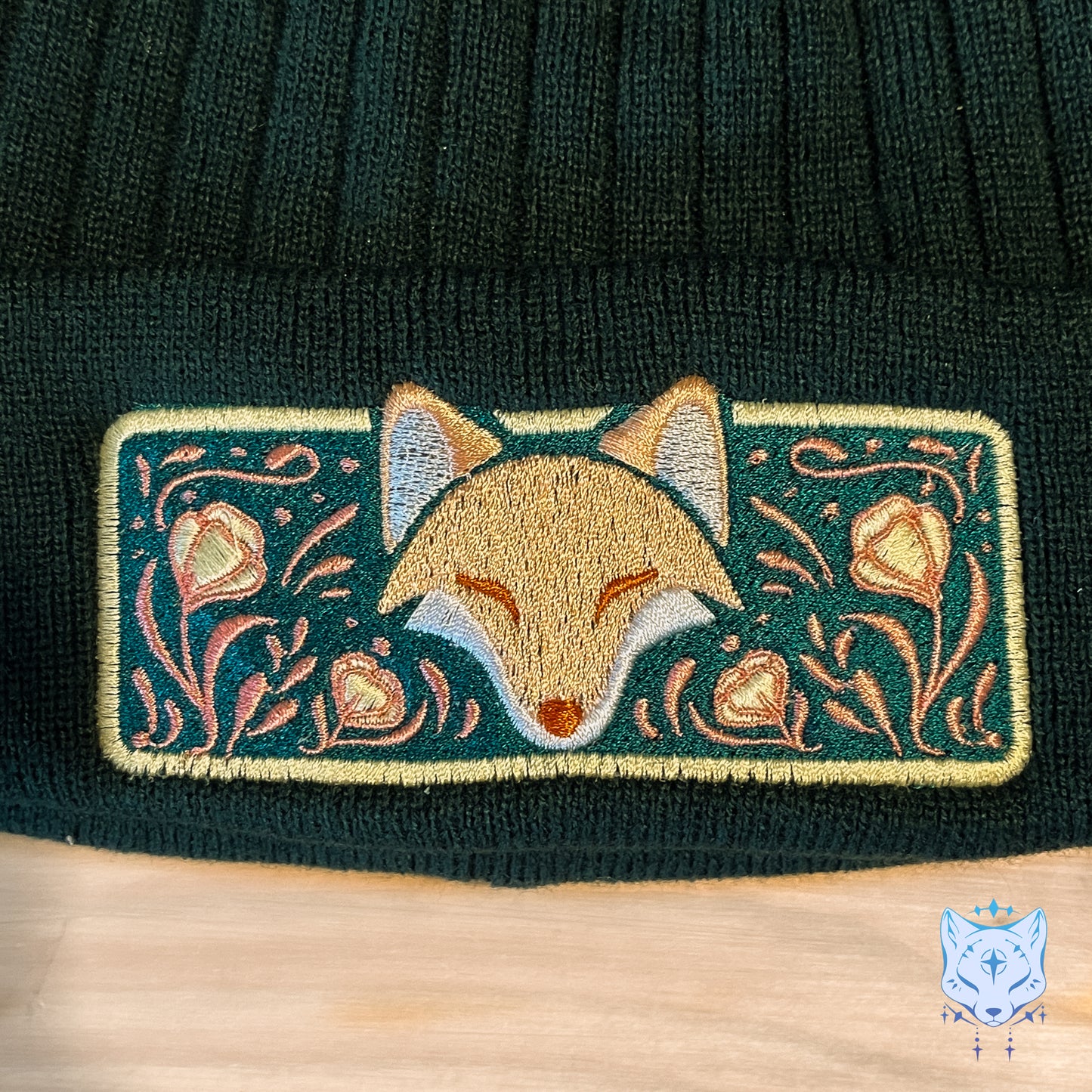 Fox Floral Embroidered Beanie